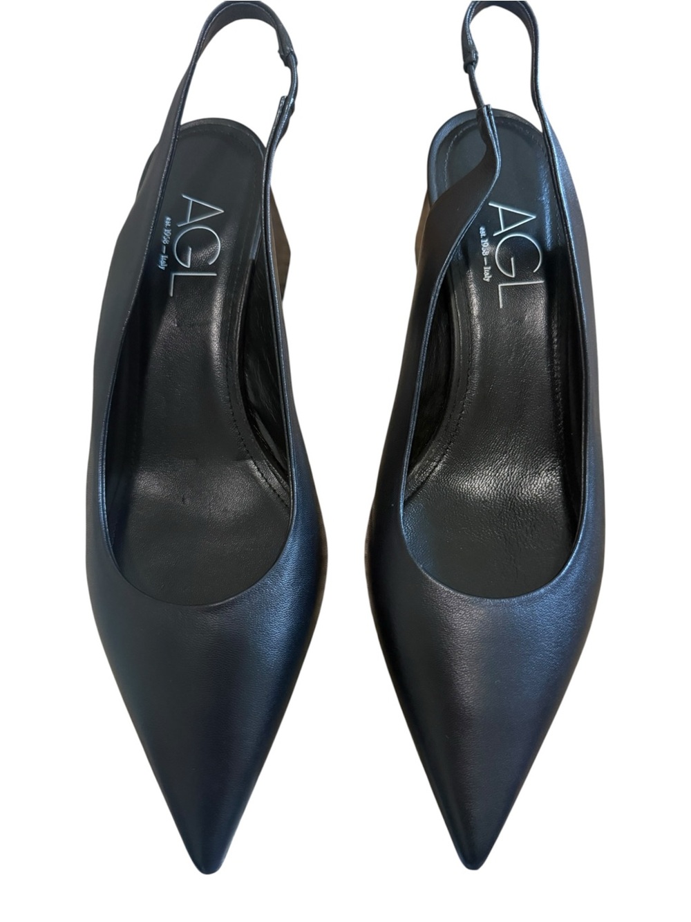 AGL Black Leather Pointed Toe Block Heel Slingback Pumps Size 40 | like new! - Picture 4 of 12